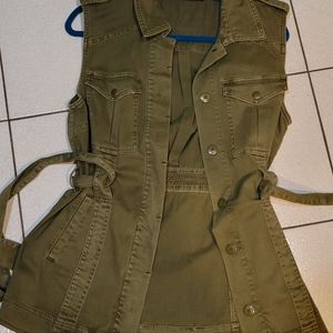 Jacket vest button front with waist tie